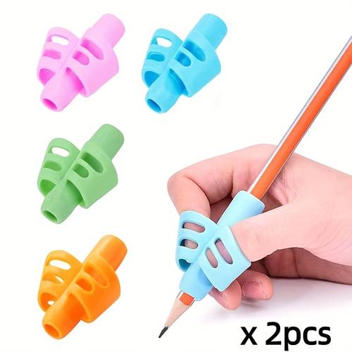 2pcs random color writing pencil pan holder learning practise silicone pen aid grip posture correction device
