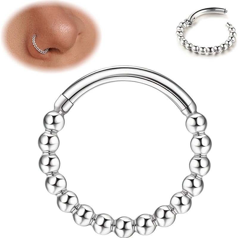 TEMU 1pc Anello per naso con perno a cerniera in acciaio inossidabile 316 con perle - per foratura di cartilagine conchiglia/anello per