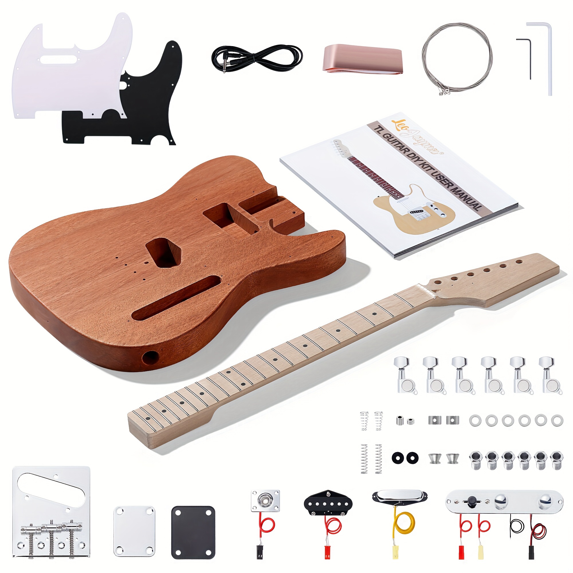 Leo Jaymz DIY Electric Guitar Kit - Mahogany Body, Ebony Fretboard, 1pc S-H Pickup Configuration - Fixed Bridge, Fully Enclosed Tuning Pegs, 21 Frets, Maple Neck, Room Electrical Wiring