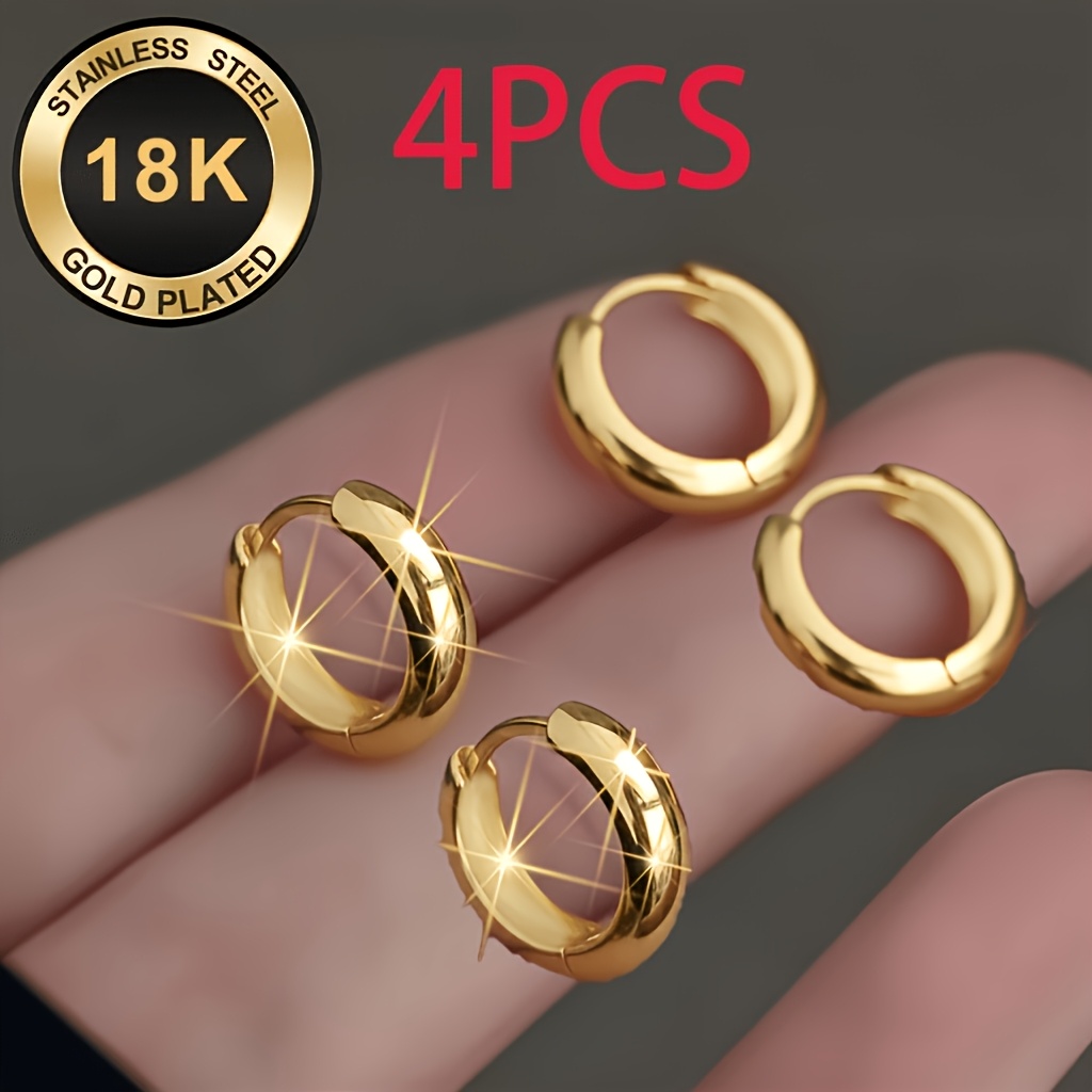 TEMU 4pcs High-quality 18k Gold Plated Women's Earrings, Fade-resistant, Elegant And Stylish, Designer Pieces With Look Suitable Men And Women, Daily