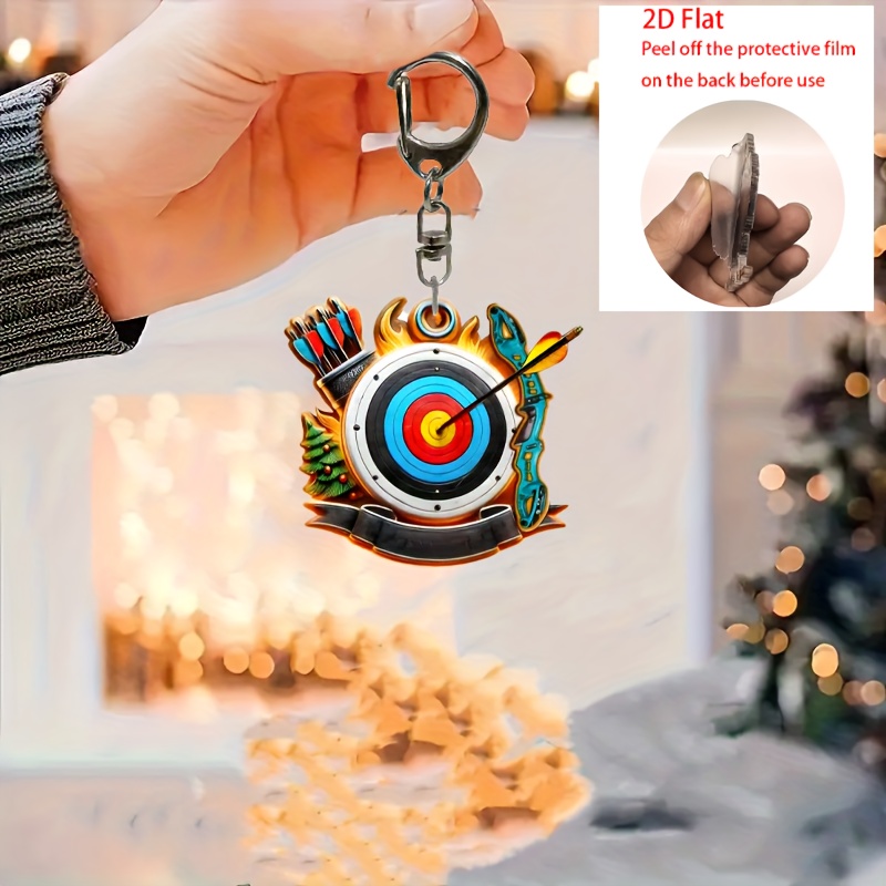 2d Flat, 1pc Archery Cartoon Acrylic Keychain – Waterproof, Colorful Design With Arrows & Flames, Perfect Bag Accessory Or Gift For , Archery Accessories