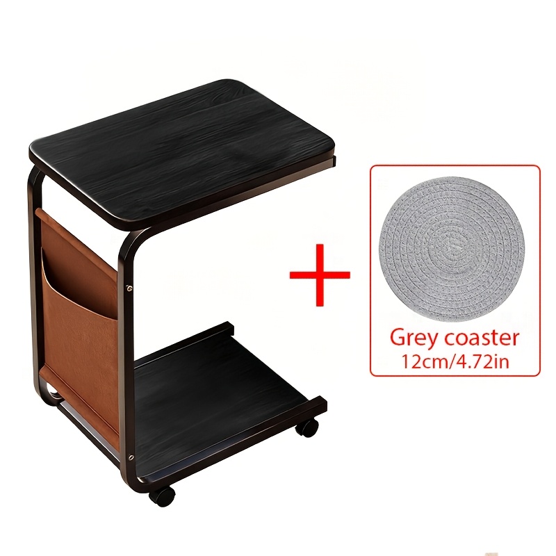 TEMU Modern Rolling Side Table With Storage Bag & Cup Coaster Suitable For Sofa, Bedside, Rv - Desk With Swivel Wheels, Nut- Tabletop, For Small