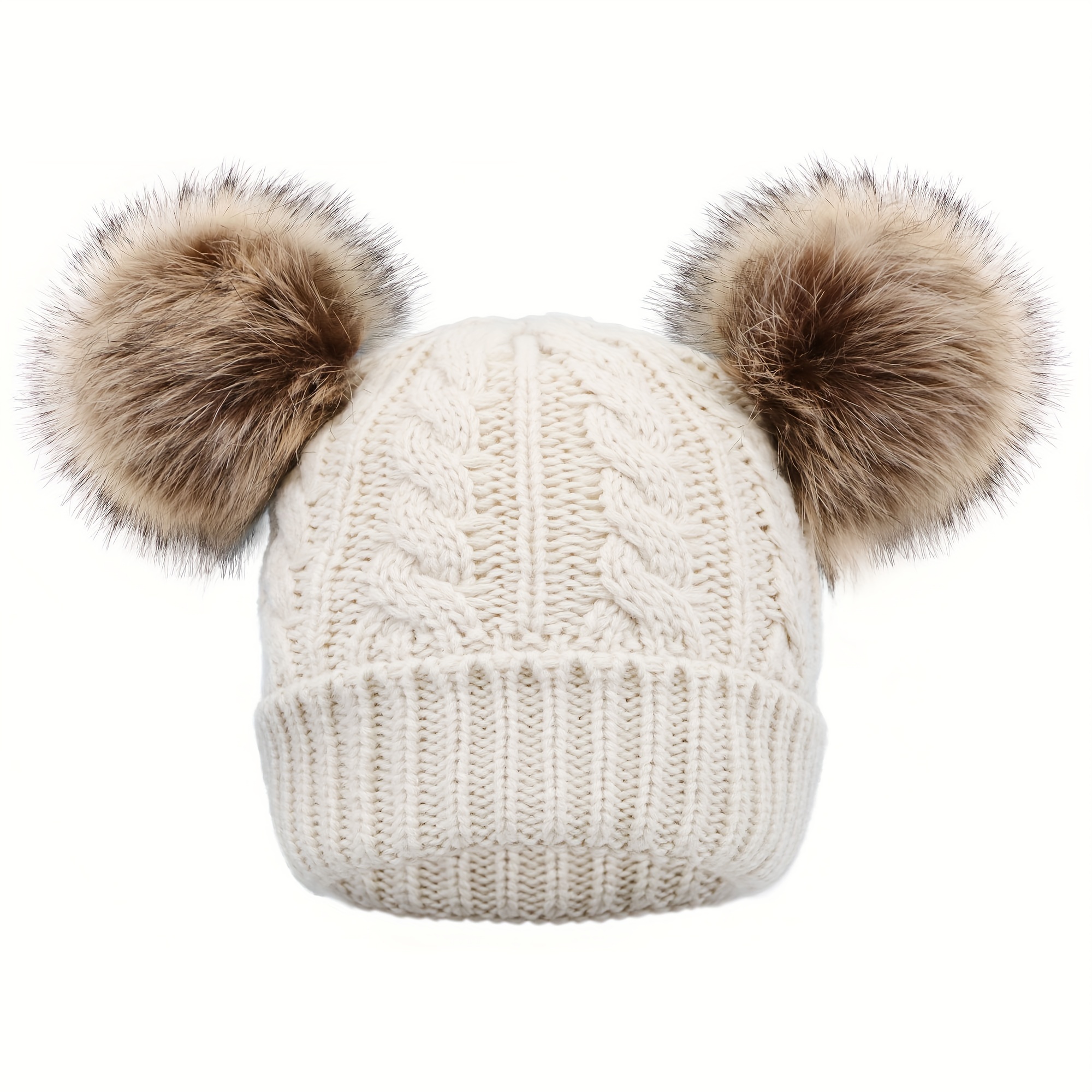 

Pom Pom Beanie Cable Knit Fleece Lined Winter Beanie Women Hat