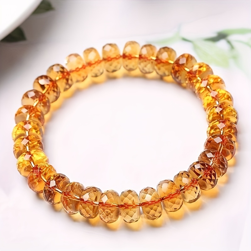 Natural Yellow Crystal Faceted Bead Bracelet, Wealth Attraction Gift