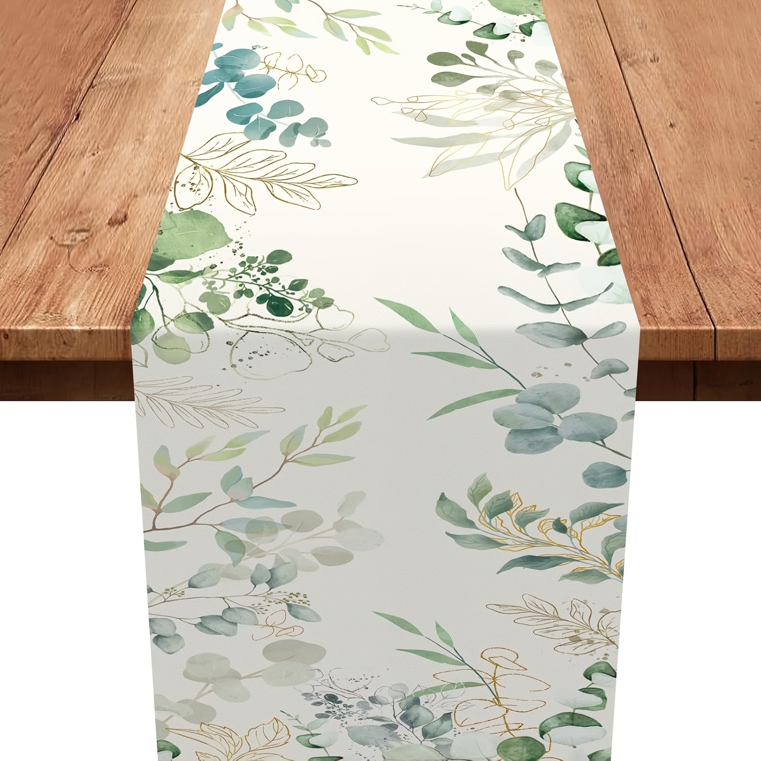 Image of 1pc, Linen Eucalyptus Leaves Table Runner, Plants Table Runner Seasonal Summer Decor For Home Holiday Party Decor Dining Table Decoration 13x48/13x72/13x108/inch