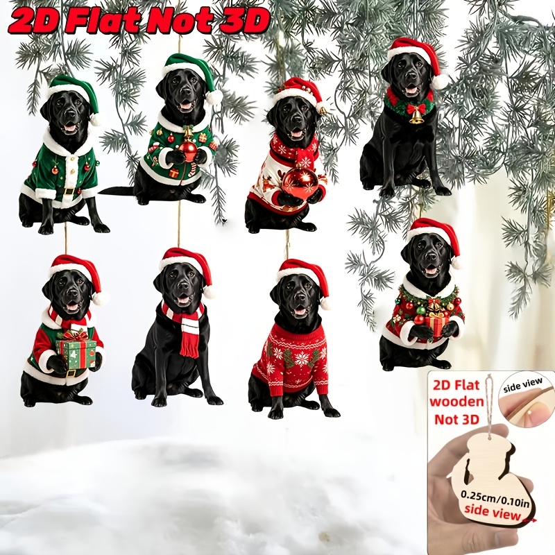 TEMU 2d Flat, 8pcs Christmas Themed Cute Labrador Dog Designs For Holiday Charms, Handcrafted Wooden Ornaments Set - Perfect Festive Gift Decor For