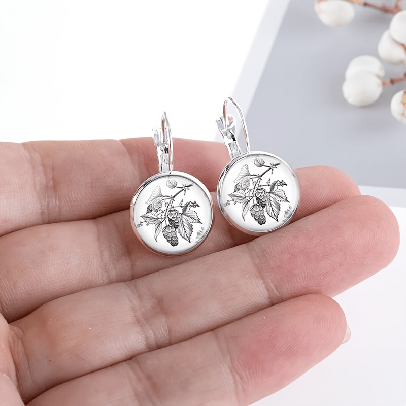2pc Black and White Floral Pattern Earrings Set