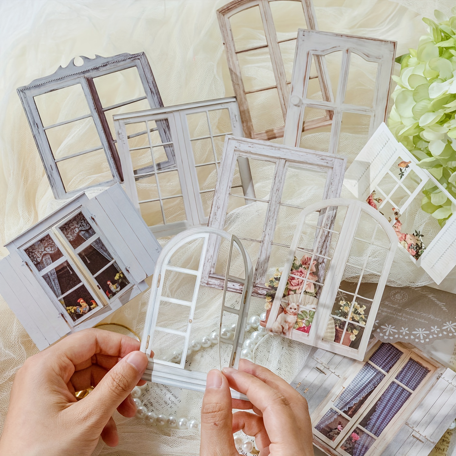 

1pc Of 10 Sheets Of Retro Hollowed-out Flower Window Decoration Notebook Base Material Paper