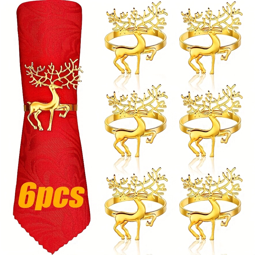 TEMU 6pcs Christmas Reindeer Metal Napkin Ring Set, Elegant Vintage Design Suitable For Holiday, Wedding, And Dinner Party Decorations