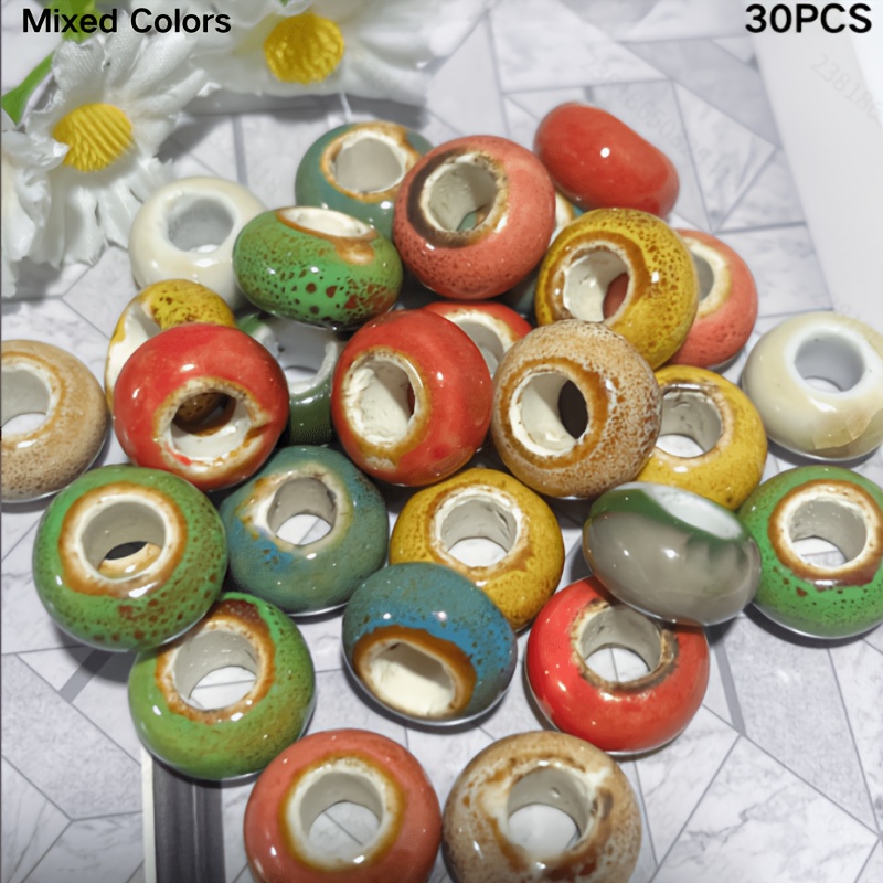 30 Large-hole Ceramic Beads, Floral Glaze Ceramic Beads, Diy Handcrafted Beading Materials, Suitable For Making Jewelry And Home Decorations