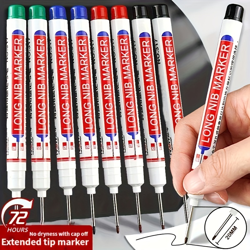 

8-pack Long Nib Marker Set, 20mm Extended Tip, Permanent Markers, Quick-dry For Metal, Bathroom, And Woodworking - Ergonomic, Deep Hole Marking Pens, Plastic Material