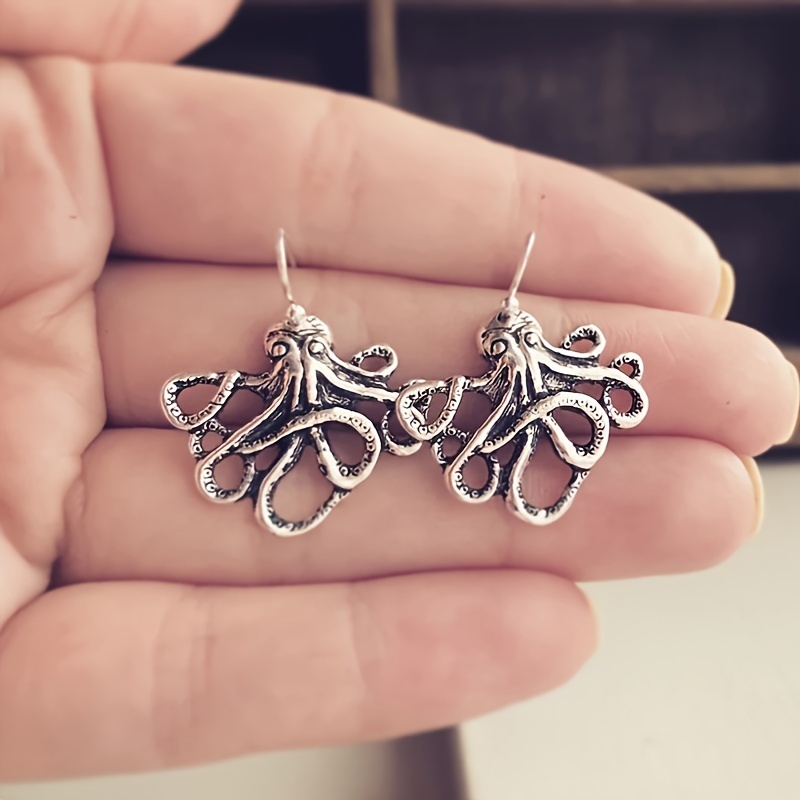 Image of Vintage-inspired Silvery Octopus Dangle Earrings - Steampunk Alloy Fashion Jewelry For Women, Perfect For Parties & Festivals, Steam Punk, Alloy