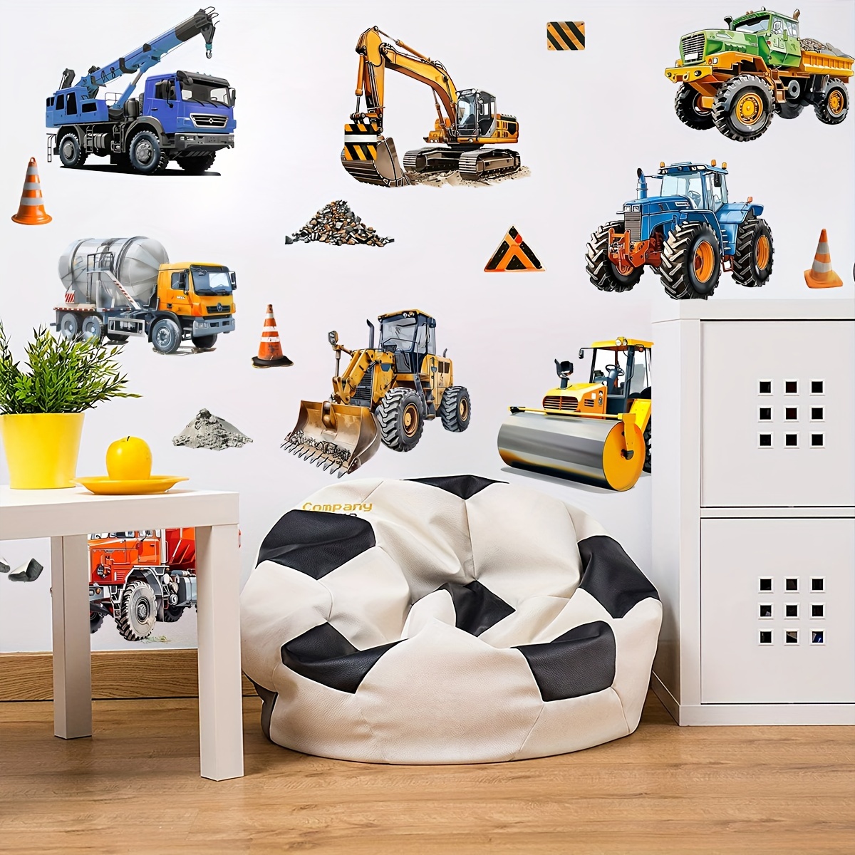 

Contemporary Construction Vehicle Wall Decals - 2pcs Set Large Self-adhesive Polyvinyl Chloride Wall Stickers For Bedroom Living Room Decor - Excavator, Truck, Loader Motifs