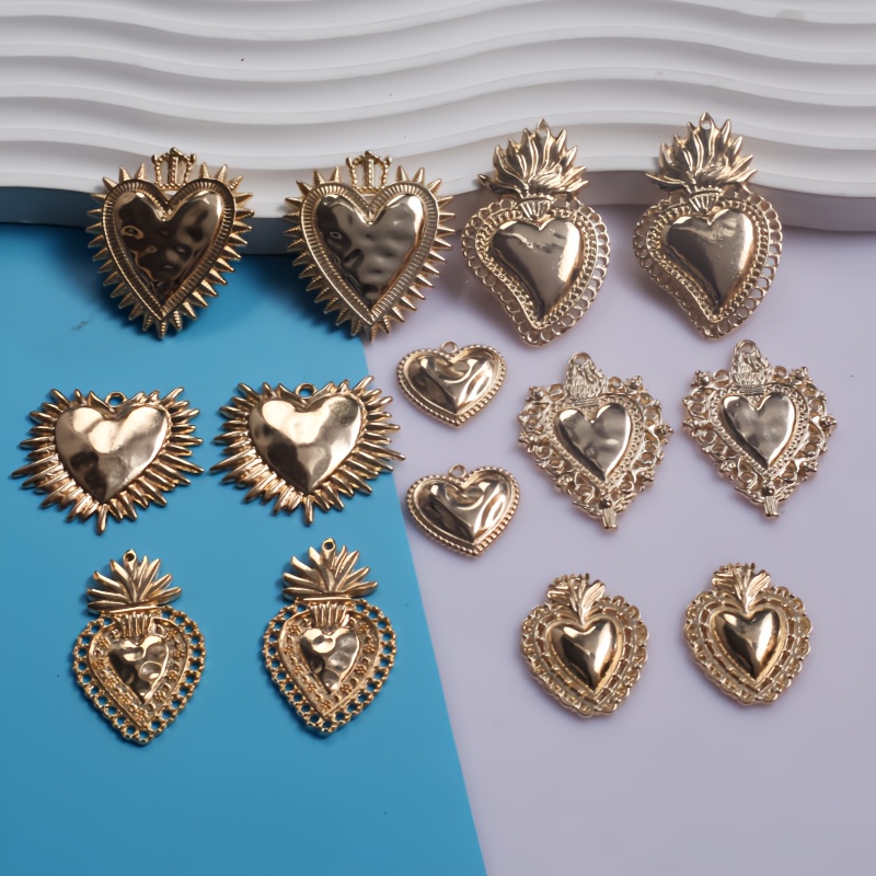 TEMU Conjunto de 14 Piezas de Dijes Elegantes en Tono Dorado KC con Forma de - Patrones Florales y Geométricos Intrincados para Hacer Joyería DIY,