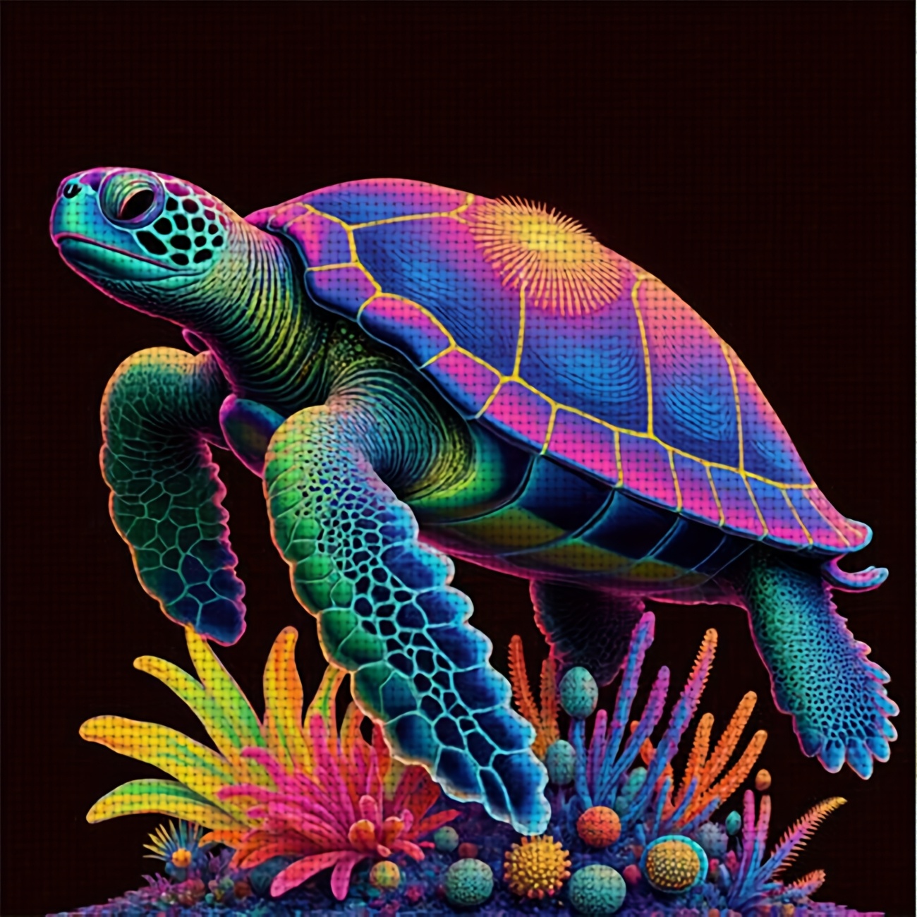 artikel foto 1   gedrukt diy kruissteekpakket, zonder lijst, neon schildpad en kleurrijk    , perfect voor beginners om te ontspannen en te knutselen,   het volledige proces van vrije tijd tot ontspanning tot  , verfijnde muurdecoratie voor thuis en kantoor, ideaal als cadeau