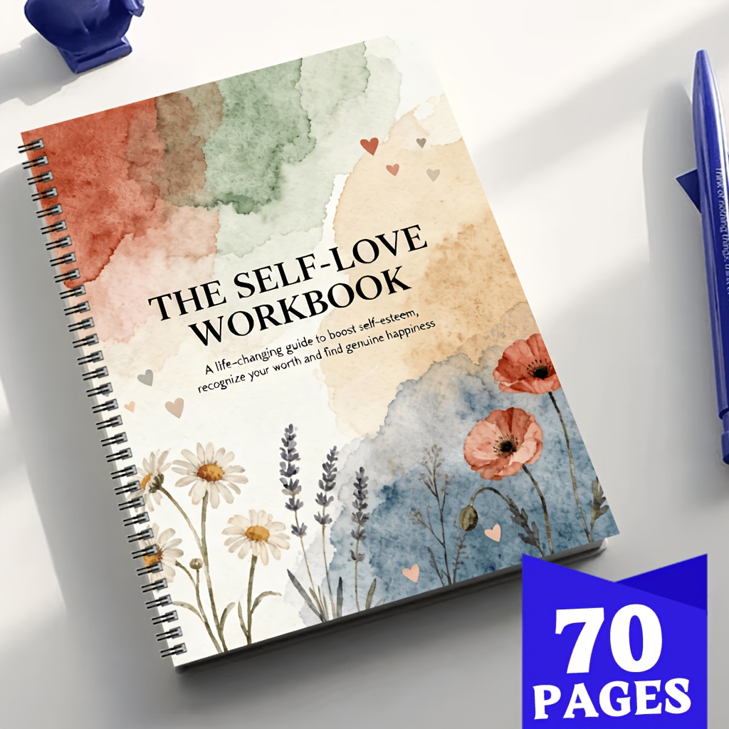TEMU Watercolor Floral Heart Cover "self-care Workbook", A 70-page Self-care Journal, Designed For Recording Notes On Physical, Mental, And Spiritual