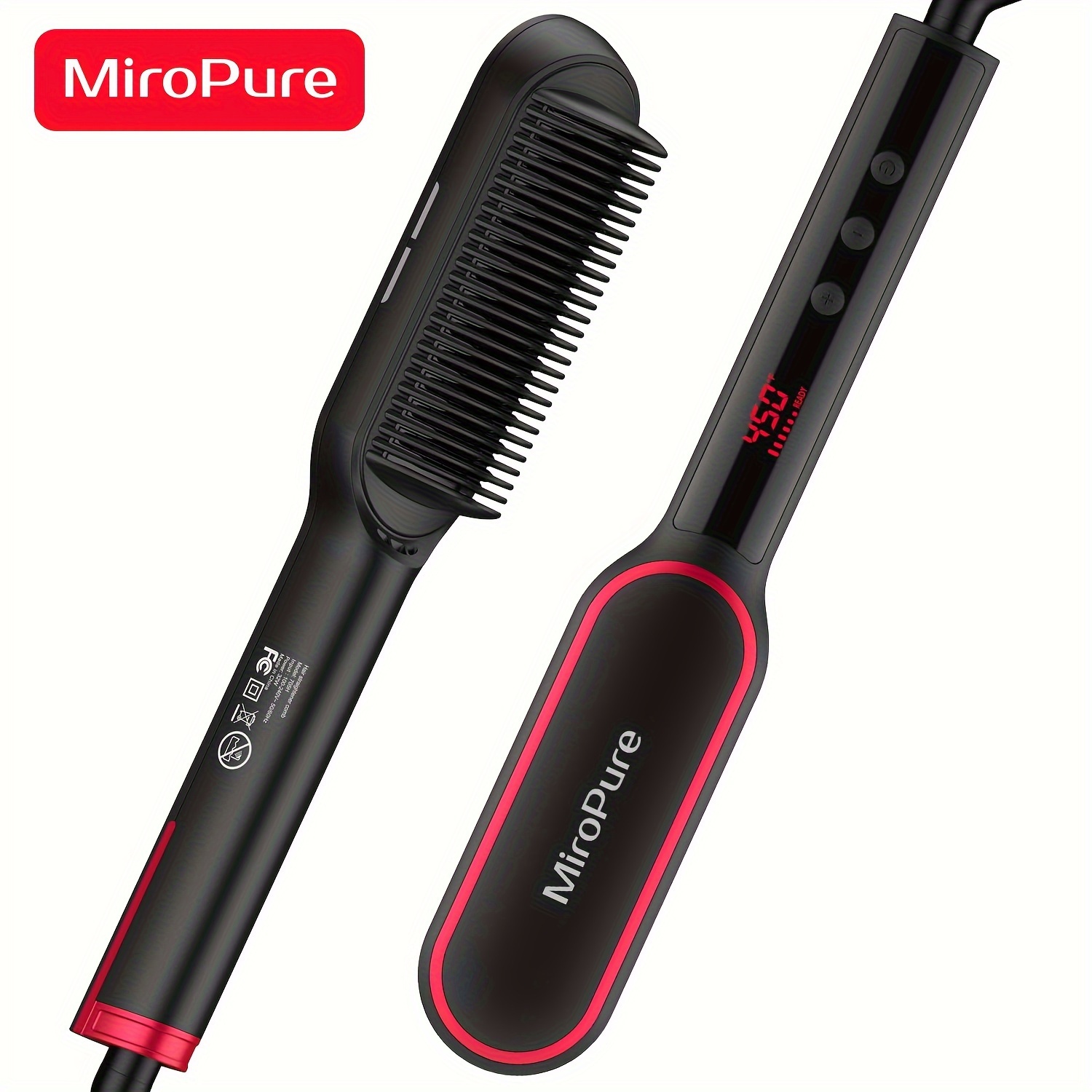 

Miropure Hair Straightener Brush, One-step Straightening Brush With 50m Negative Ions, 13 Temp Settings & Led Display, Dual Voltage, Straightening Comb With Anti-scald Design, Gifts For Women