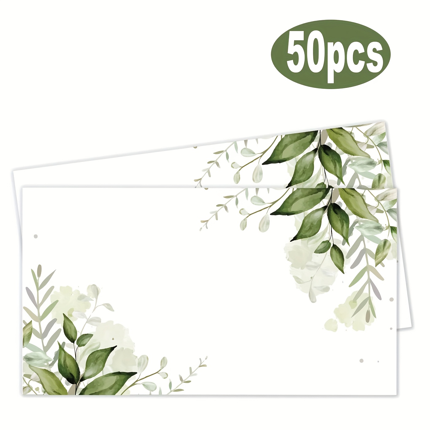 Image of 50 Sheets/pack, Wedding Table Card/seat Card/name Card, Light Green Floral Eucalyptus Leaf Theme, Business Card Size, Stylish Style For , Suitable For Weddings, Birthdays, Baptism Gift Packaging Cards