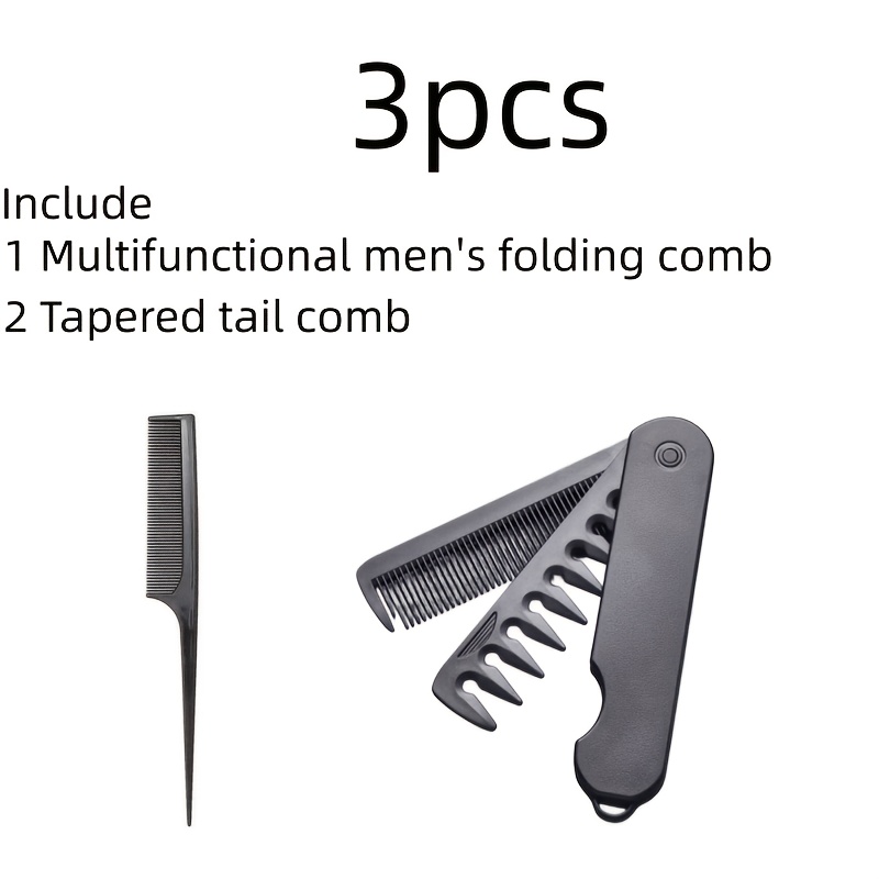 TEMU 3-in-1 Foldable Comb With Replaceable Teeth Plus Tail Comb, Portable Nylon Pocket Comb, Styling Comb For Beard And Hair, Mini Travel