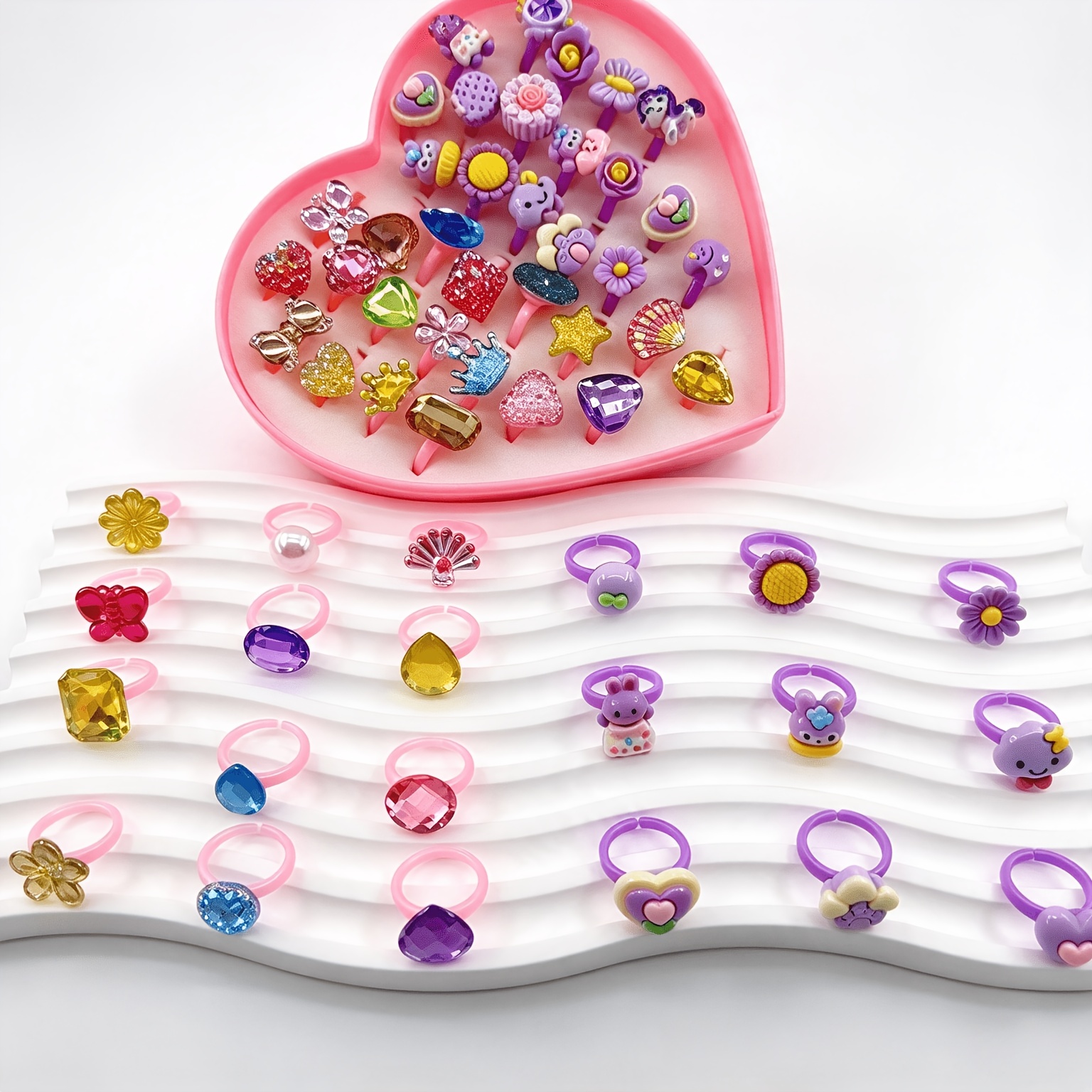 Adjustable Cartoon Rings Set, 10pcs Mixed Style