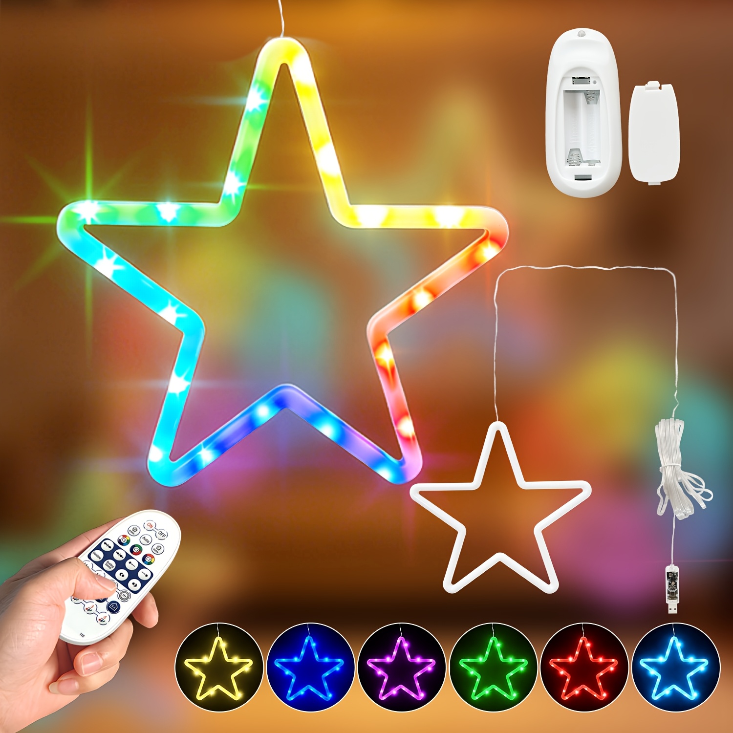 TEMU Star And Snowflake Led Lights, Usb Plug-in Type, With Remote Control (batteries Not Included), Flashing Lights, Suitable For Christmas,