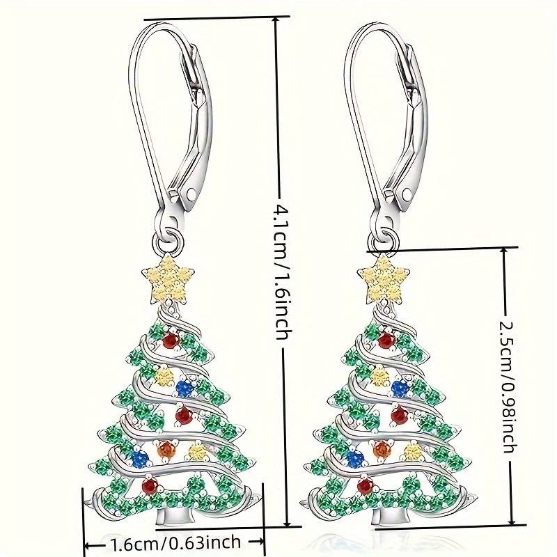 elegant christmas tree pendant earrings set with shiny cubic synthetic zirconia nickel free copper suitable for daily wear and parties Product details 5