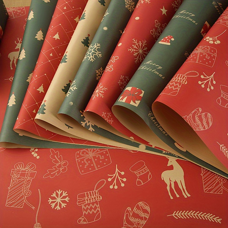 

7-pack Vintage Kraft Paper Christmas Wrapping Paper, Festive Gift Packaging With Christmas Tree Pattern, Classic , For Gift Decor And Office Use (no Accessories Included)