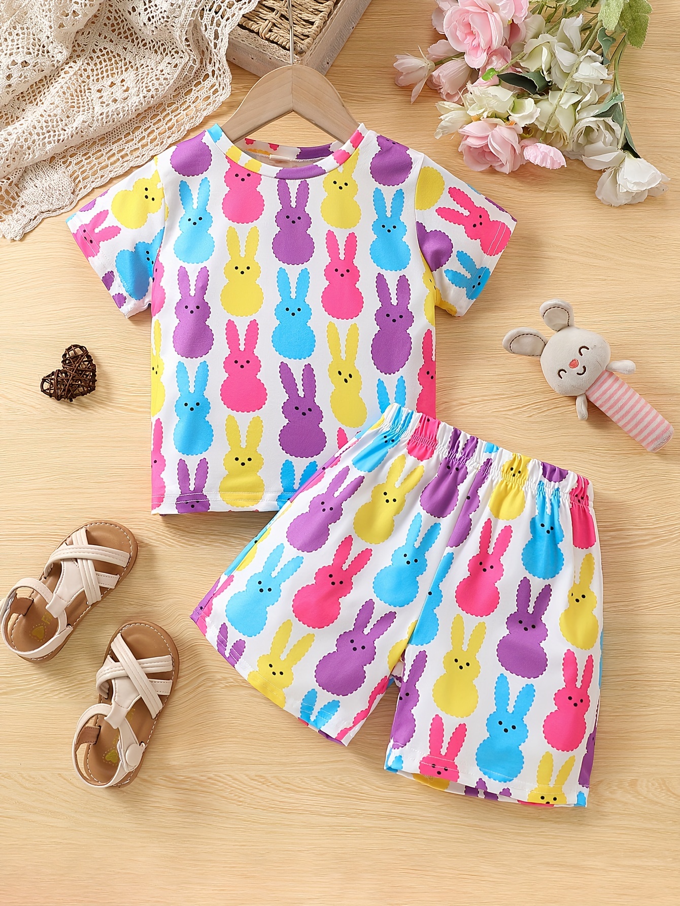 Cute Dress For Teens Girl Two Piece Set Bunny Prints Casual Cotton