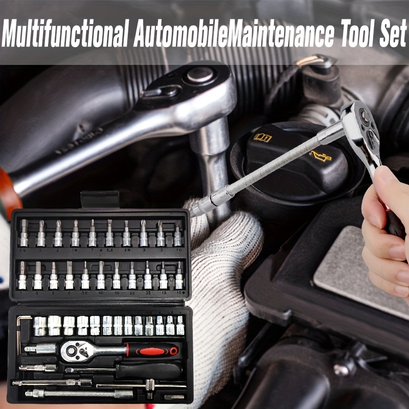 High-end Professional 45+1/44+2/42+1-piece Tool Set, Auto/bicycle Repair Machinery Kit, 1/2 Inch *1/4 Inch 3/8 Inch Drive Depth And Standard Wrench Set, Race-grade Auto Parts Repair Ratchet Wrench And Other Auto Repair Accessories Tool Set