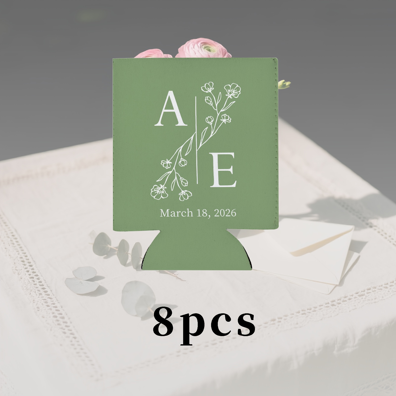 TEMU Customized Wedding Can Coolers - Personalized Drink Cup Sleeves, Custom Wedding Gifts, Floral Wedding Initial Can Coolers, Beverage Gifts, For