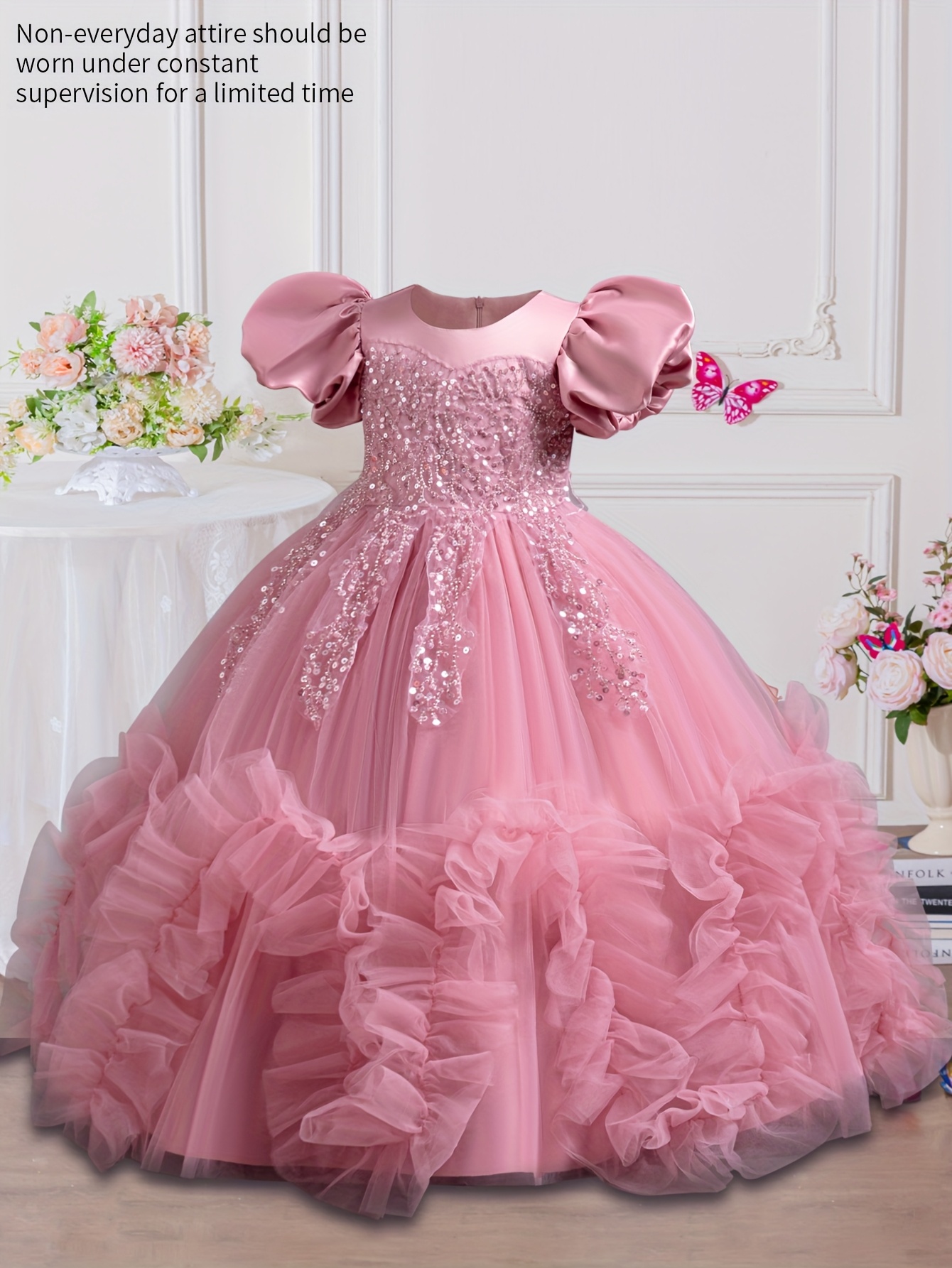 halter neck bubble dress Loragal 3D Floral Hem Party Midi Dresses-Fuchsia Fuchsia-S SN:SS2084D main image 1