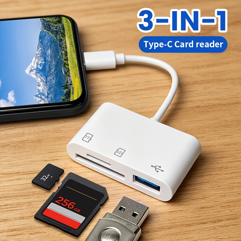 3 in 1 multifunctional card reader sd tf read write adapter with   slots portable practical otg reader for high speed data transmission compatible with sd tf cards for cameras phones tablets pcs and other usb  