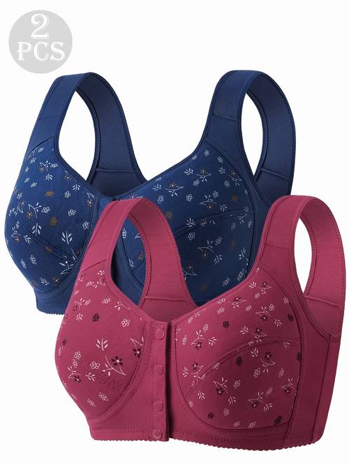 2 stück frontöffnungs-baumwollweste mit knopfleiste, minimalistischer eleganter damen-bh ohne bügel