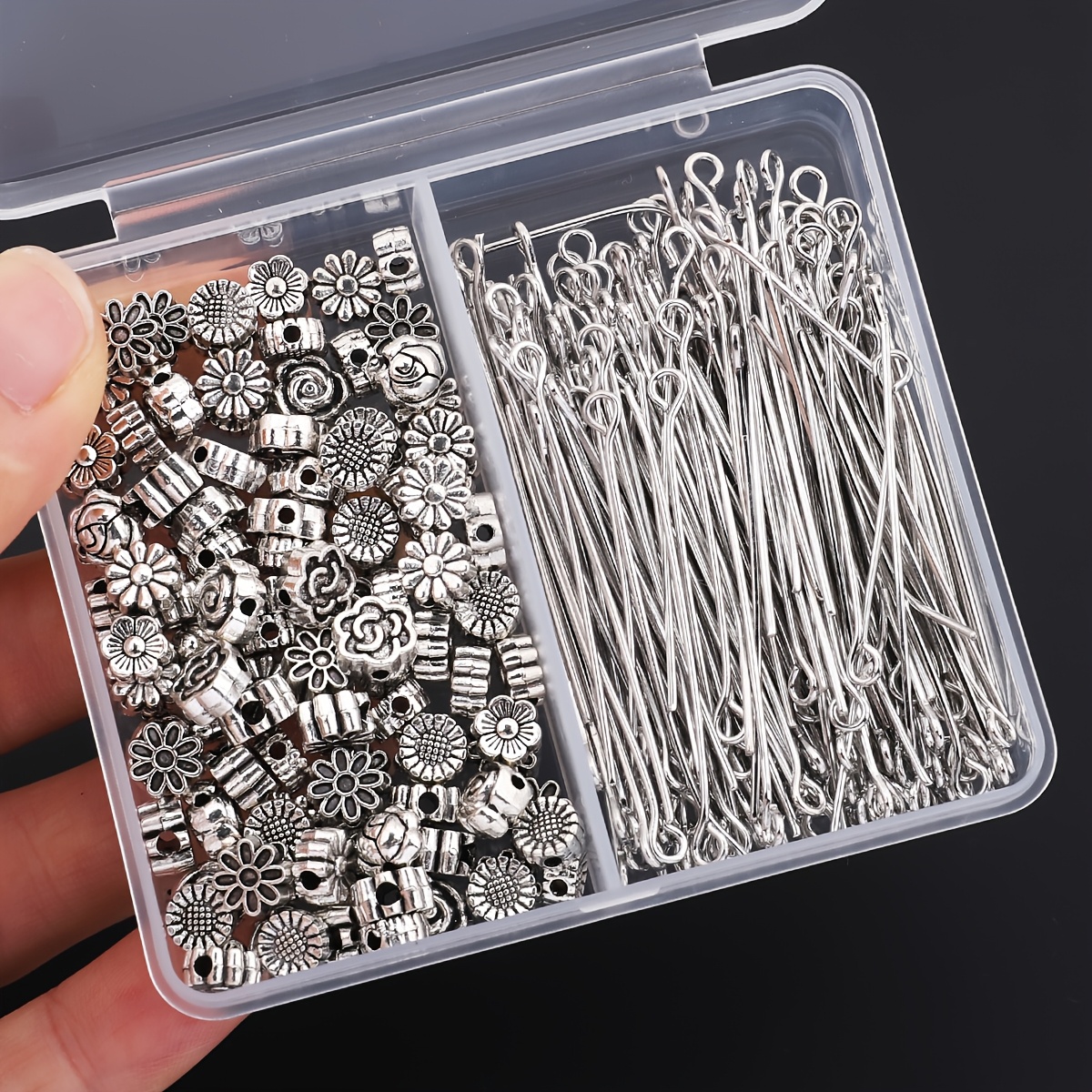 TEMU 120pcs Perles d'espacement de fleurs mélangées Kit d'aiguilles de 9 Additions de bijoux 5MM-7MM Perles d'espacement de fleur Pendentifs Perles