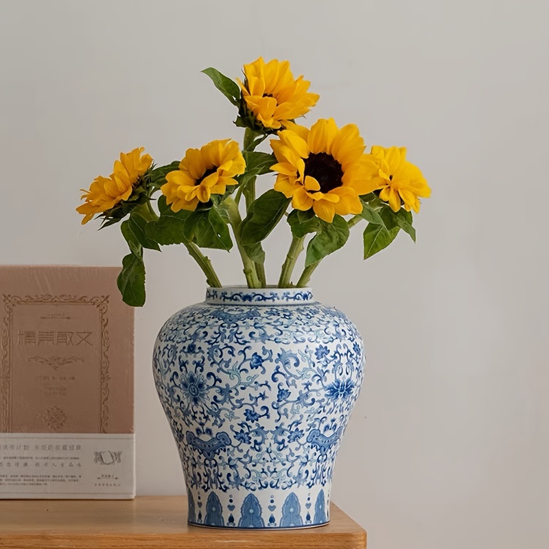1pc Ceramic Vase, Vintage Blue And White Ceramic Vase, Dining Table Decoration Vase, Home Decoration Vase
