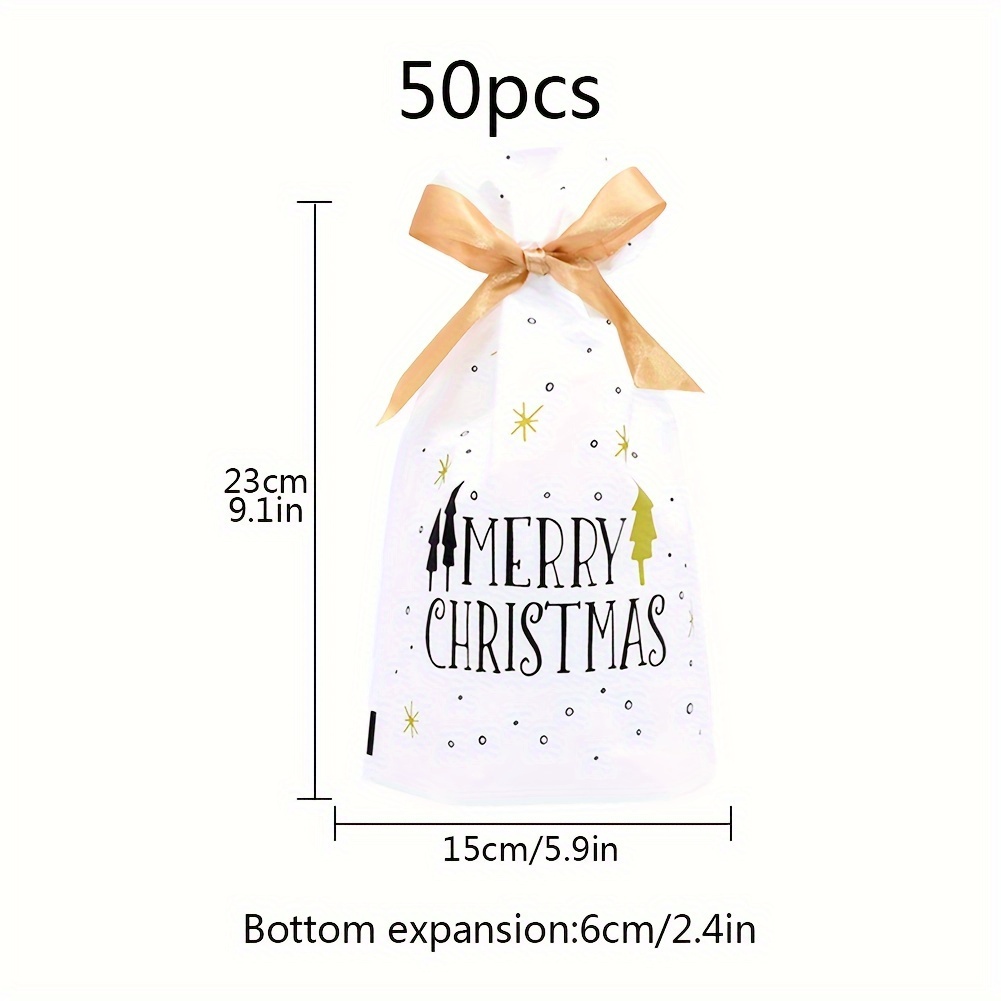 Gift For Her/him 50 Drawstring Gift Bags For Christmas, Featuring A Golden Holiday Design