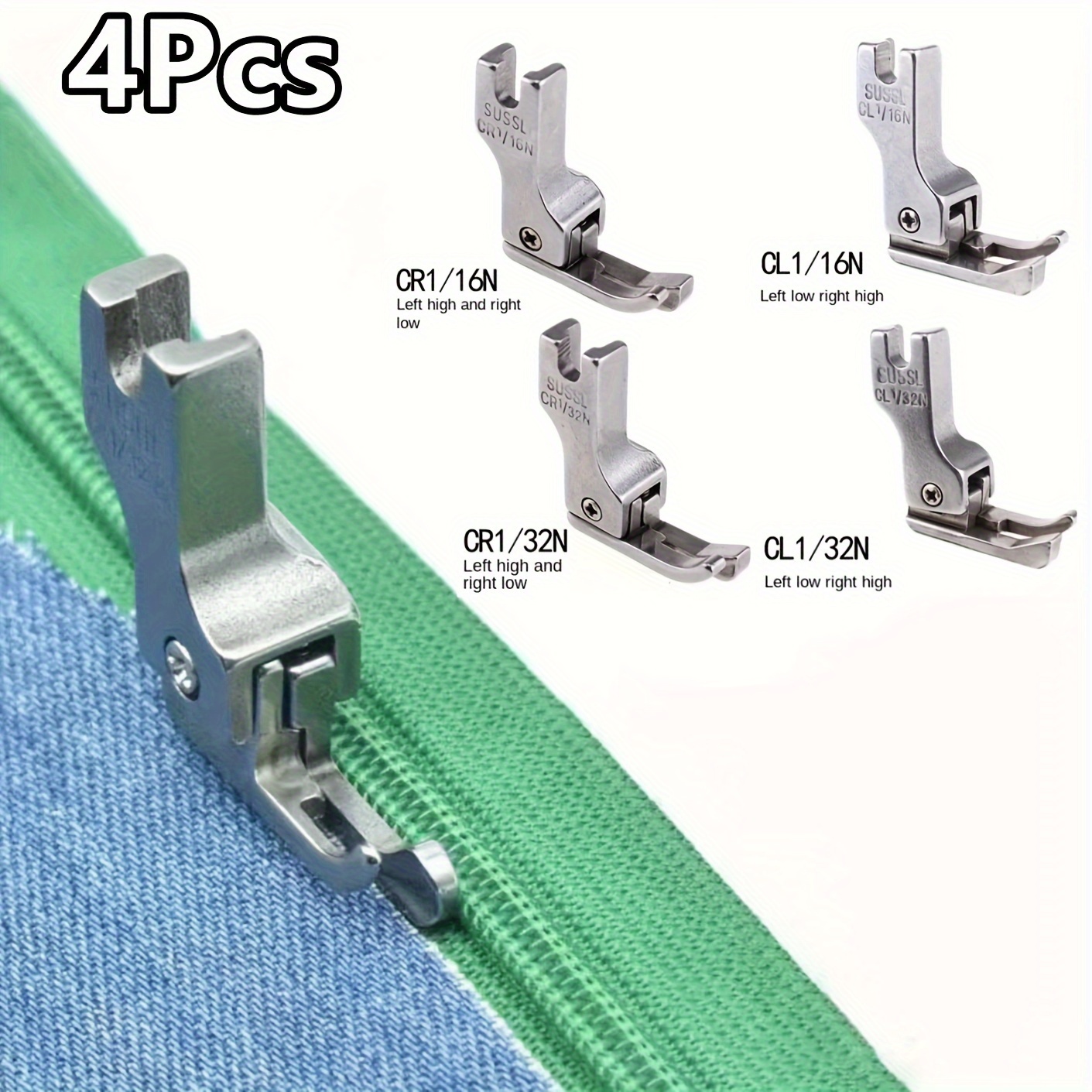 

4pcs/ensemble Pieds Compensateurs Type Étroit pour et Matériaux Fins Pieds-de-biche à Fermeture Éclair pour Machine à Coudre Guide de Bord Gauche/Droite