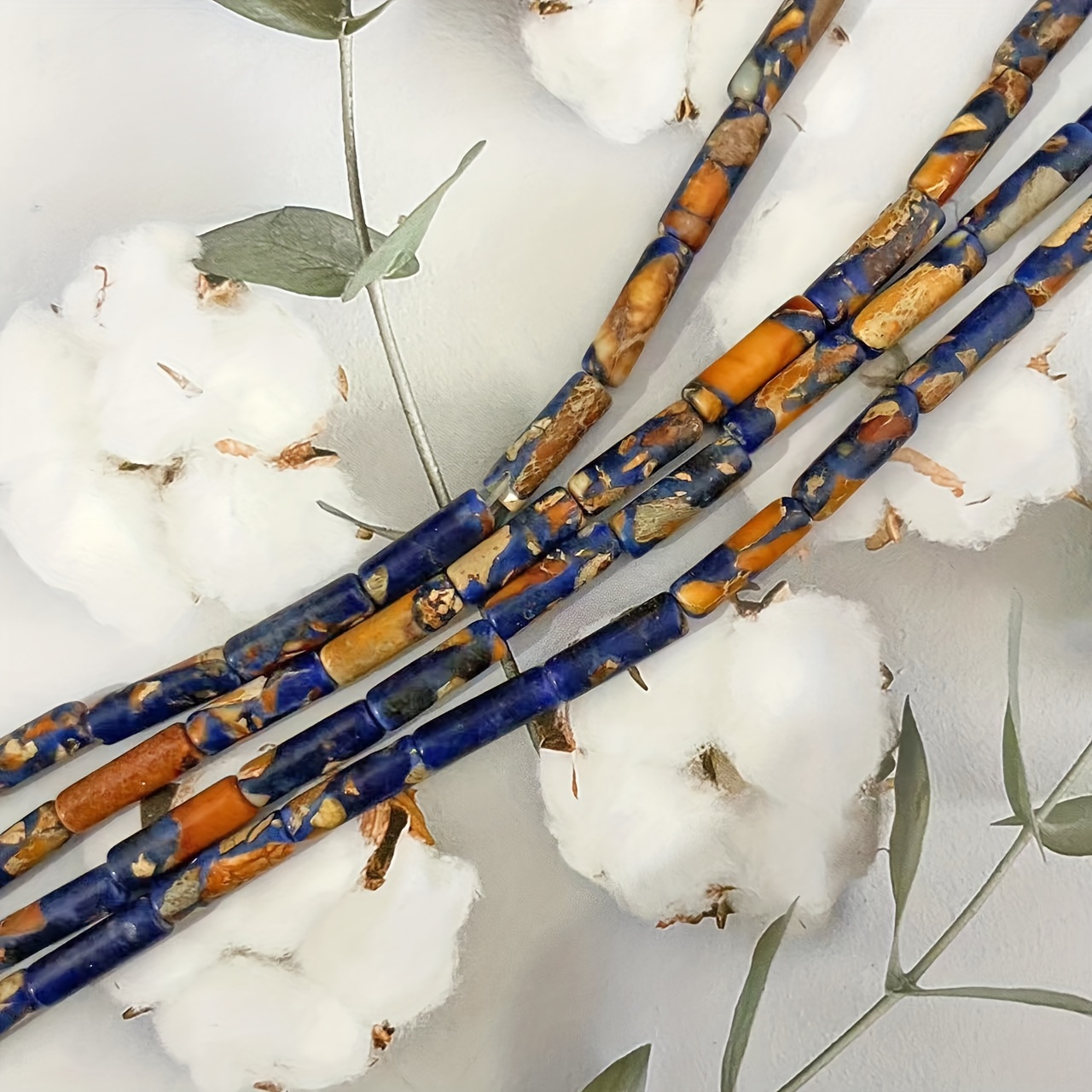 

1 Strand 14pcs Emperor Song Blue Orange Cylinder Beads Handcrafted Bohemian Beaded Strand, Diy Jewelry Making Bracelets, Necklaces, Earrings, Fashion Accessories, Unisex Idea Gift