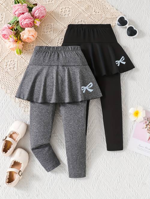 2pcs young girl casual elegant pattern print dress and leggings set suitable for spring and autumn outdoor wear