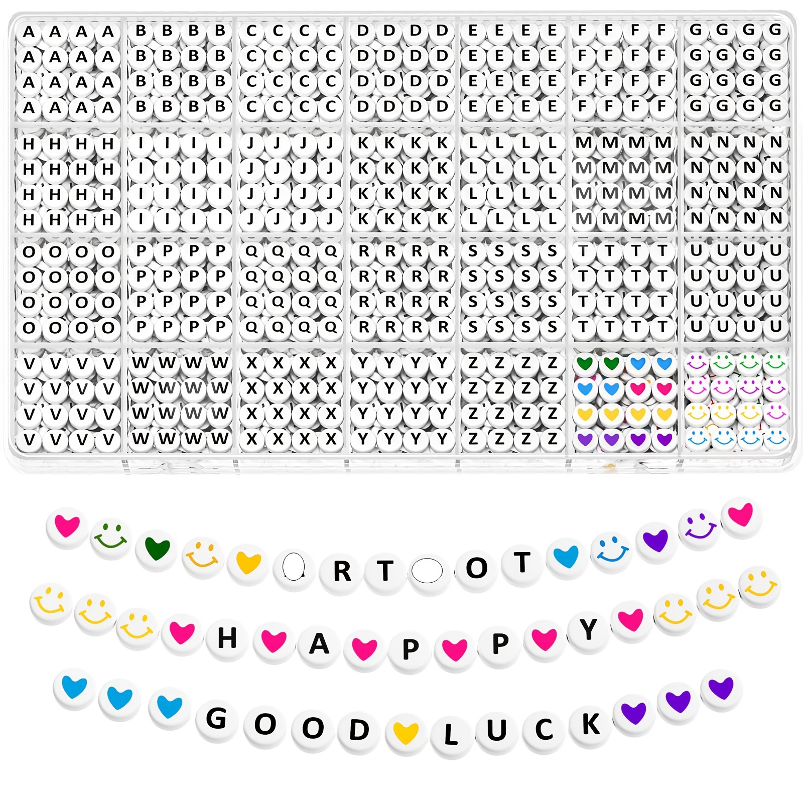 TEMU Kit di perline con lettere da 1200, 28 griglie di perline con lettere in acrilico, un rotolo di cordino elastico per braccialetto, combinazione