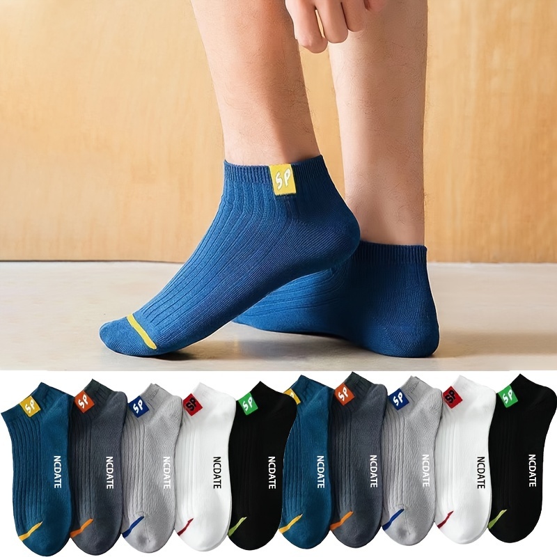 

10 Pairs Of Men's Solid Colour Ankle Socks, Comfy Breathable Casual Soft & Elastic Socks, Spring & Summer