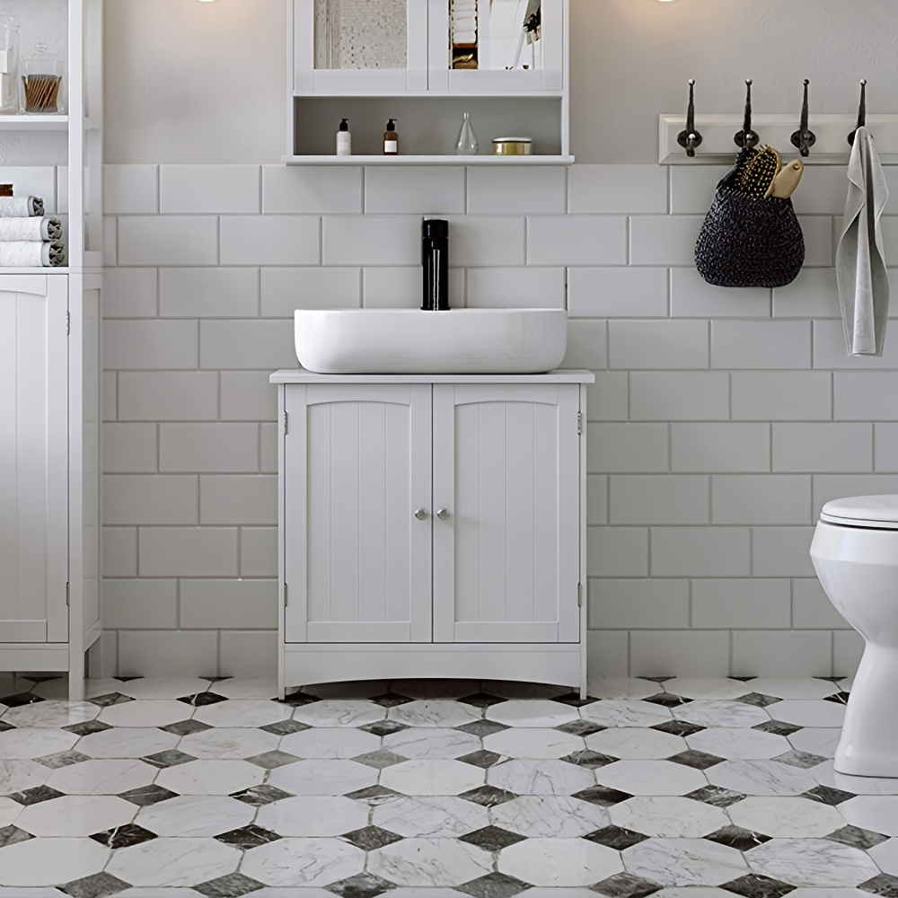 Image of Bathroom Cabinet, Two-door Vanity Unit, White, 60 X 30 X 60cm - 8kg