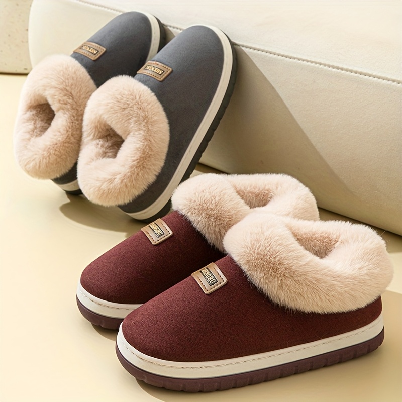 

Chaussons d'Hiver Confortables pour - Chauds, Doublés en Peluche, Chaussures d'Intérieur avec Semelle Antidérapante, Design Imprimé Lettres