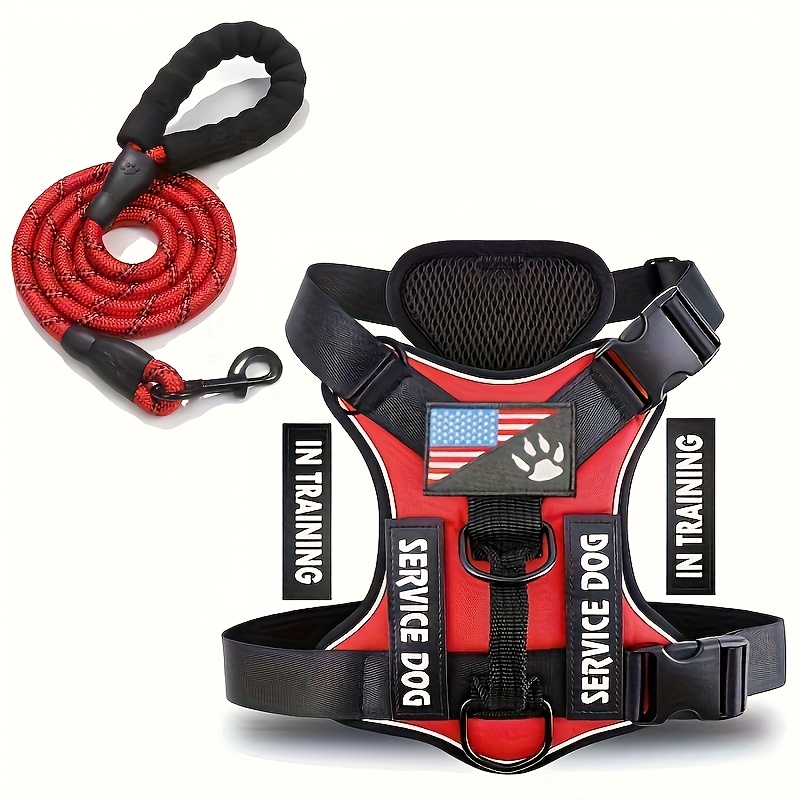 2pcs Heavy-Duty Harness Set for Medium & Large Dogs - High Quality, Reflective Vest with Soft Handle & Leash, Adjustable Training Harness for Walking, Mobility, Public