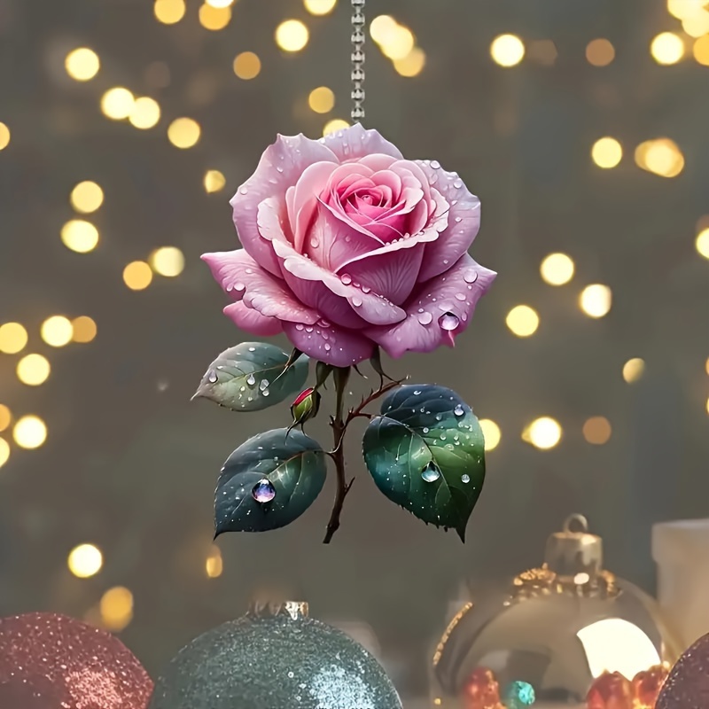 

Acrylic Rose Hanging Ornament, 2d Floral Pendant For Backpack And Mirror Decor, Blossoming Flower Design