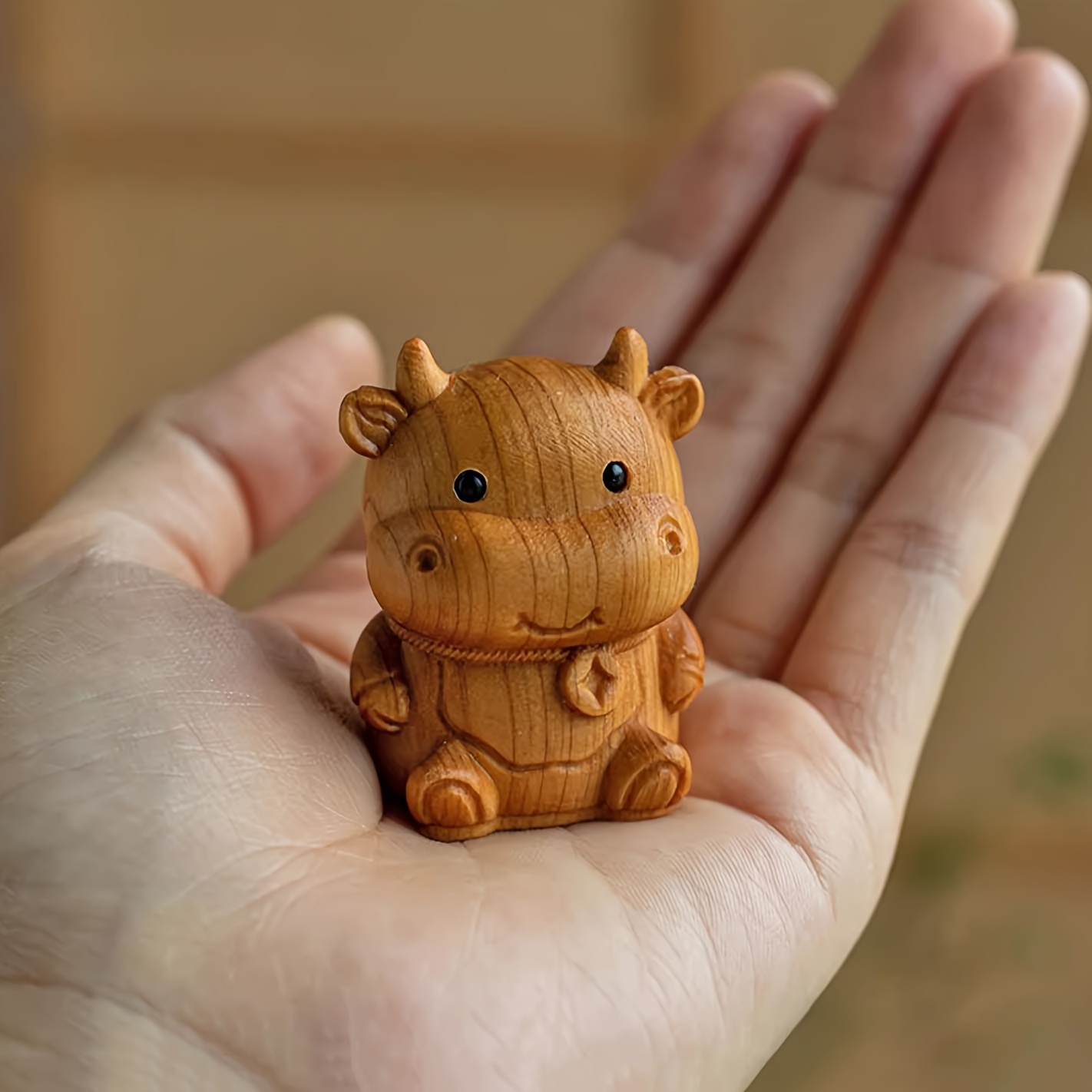 Image of 1pc Wooden Cow Figurine - Vintage Miniature Animal Decor For Home, Christmas & Thanksgiving Gifts, Party Accents, Cow Decor