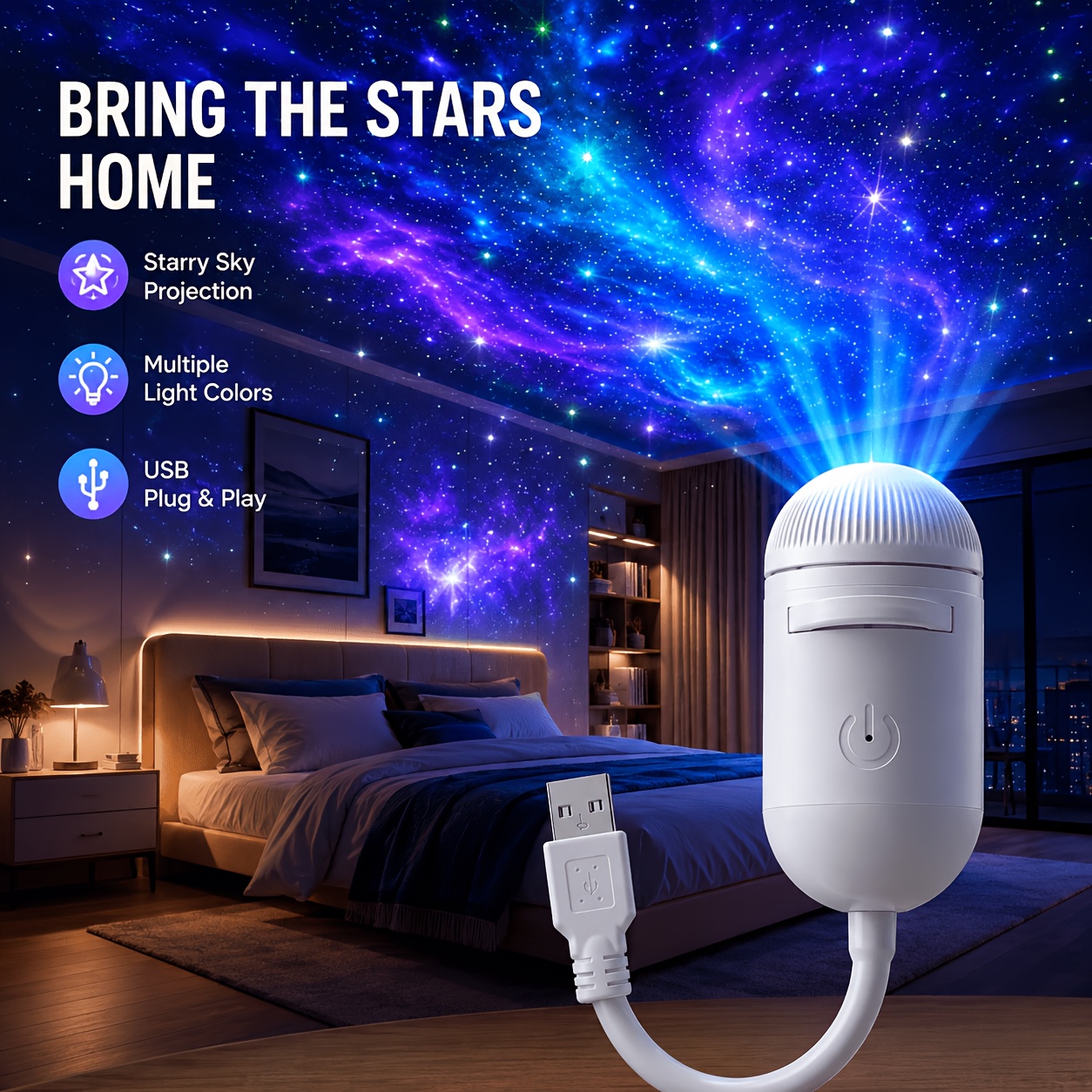 item picture usb starry sky projector 2 in 1 adjustable nebula and starry sky light flexible gooseneck design   projector with multiple projection slide and lens options adjustable focus 2 in 1 starry sky ceiling projector flexible gooseneck