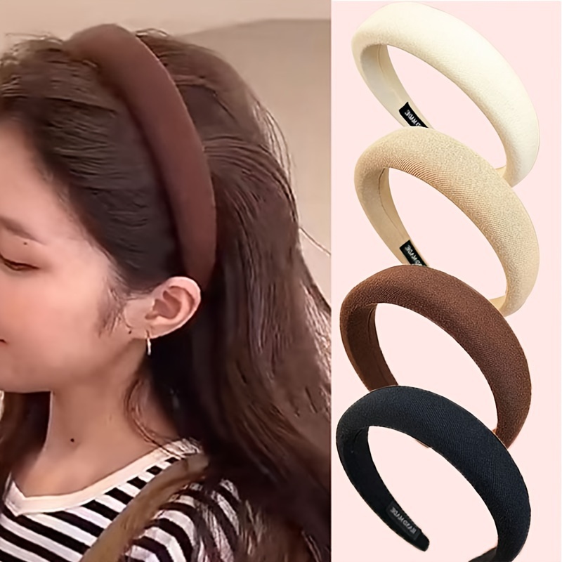 TEMU 4pcs High Crown Wide-brim Sponge Headbands For Autumn/winter, Korean-style Face Washing Hairbands For Women, Simple Headbands, Diy Hair