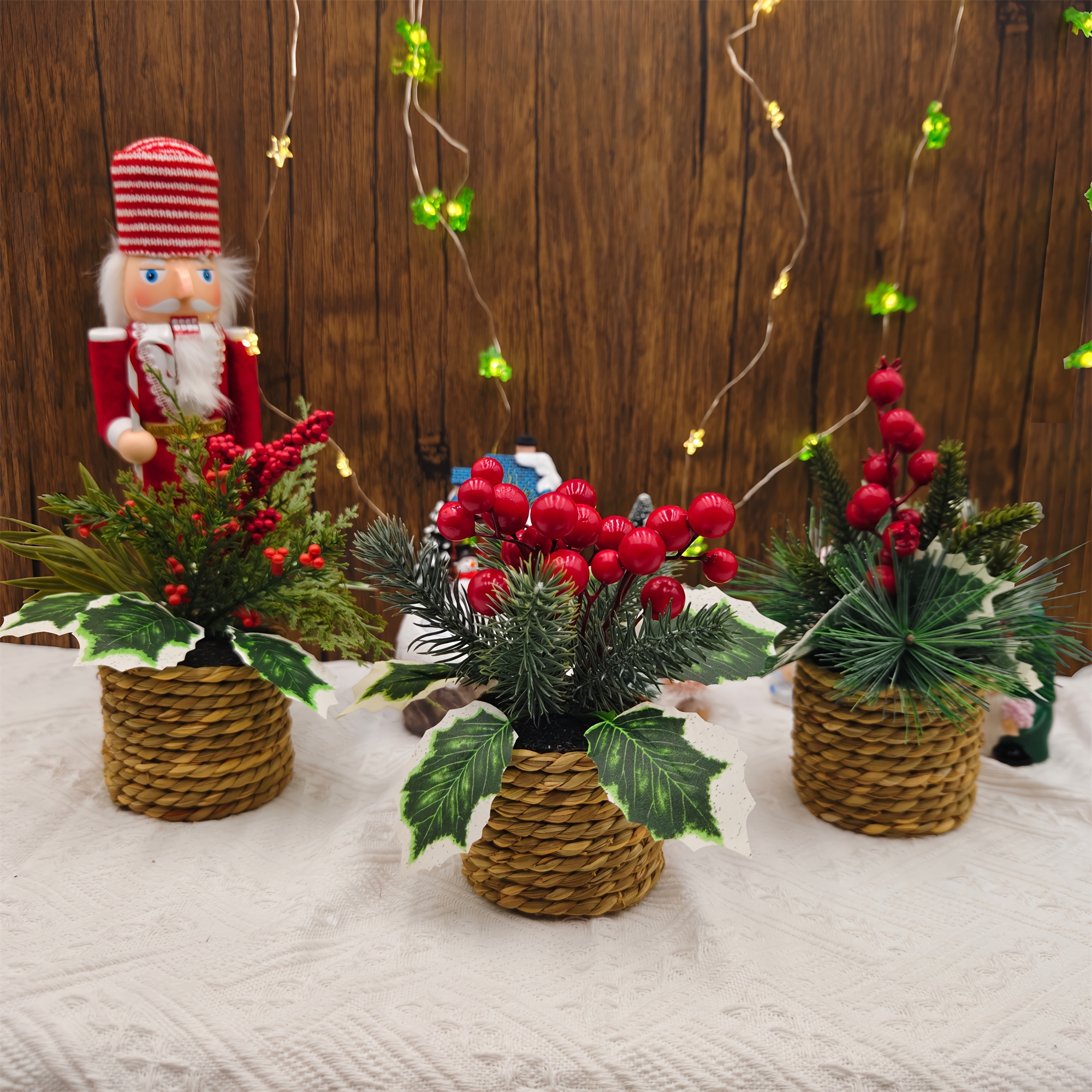 Image of 3pcs Festive Christmas Decor Set - Mixed Colors, Accents For Home & Garden, Includes Pots, Perfect For Thanksgiving
