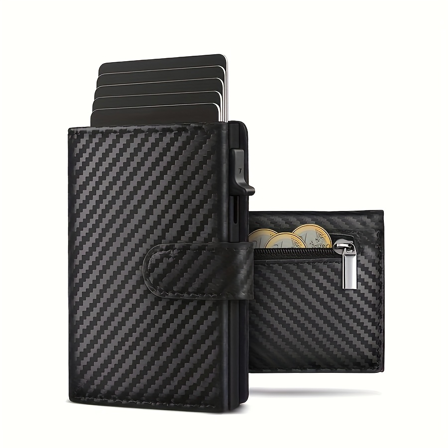 TEMU Men' Pop-up Wallet With Rfid Protection, Featuring A Zippered Coin Compartment, Button Closure, In Multiple Colors, Ideal For Gifting